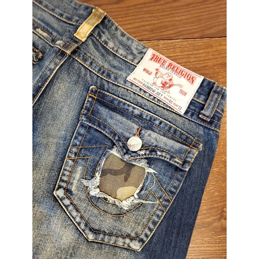 True Religion Rainbow Joey‎ 40 (44x31) USA Camo Distressed Flap Y2K Thrashed